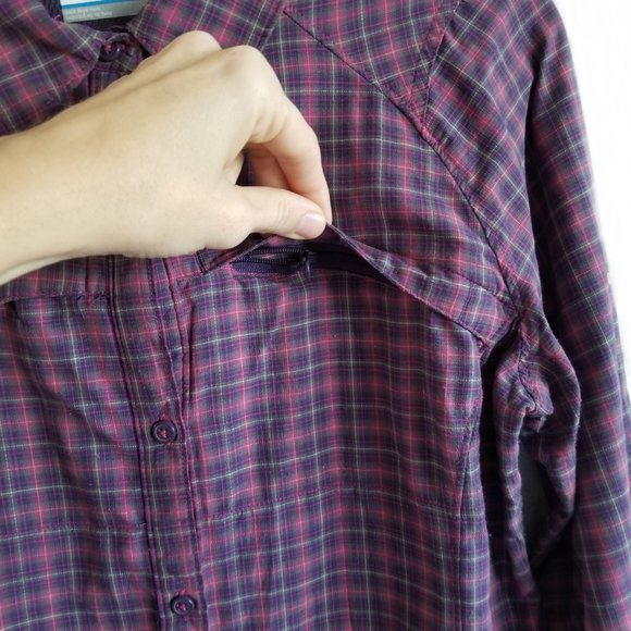 Columbia purple plaid button up pockets top medium - Picture 9 of 12